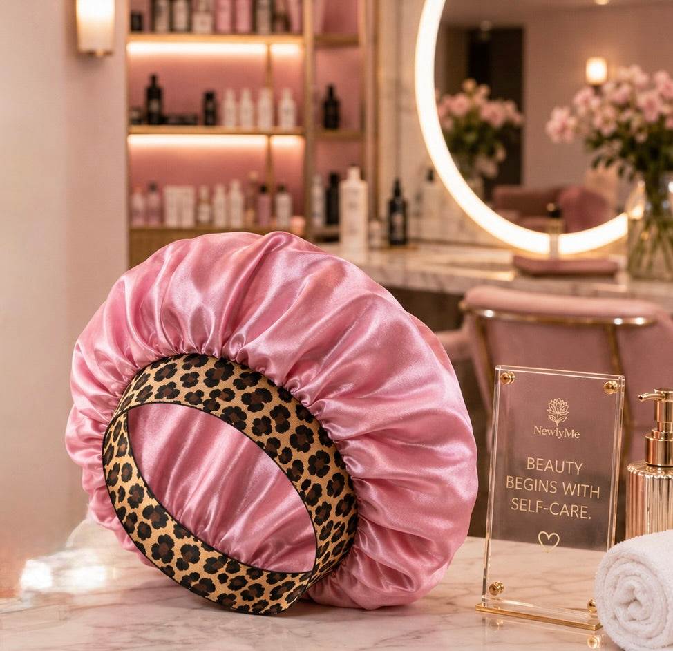 Satin Bonnet with Leopard Print Brim