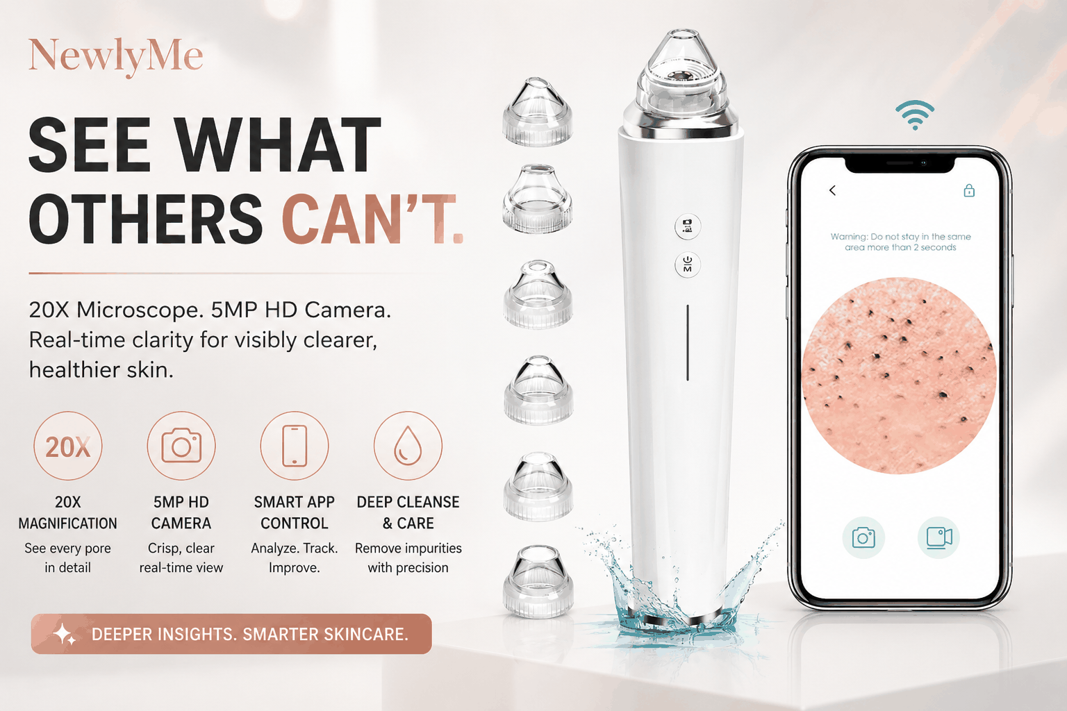 Multifunctional beauty cleaner with app control and visual pore camera for deep cleansing and blackhead removal