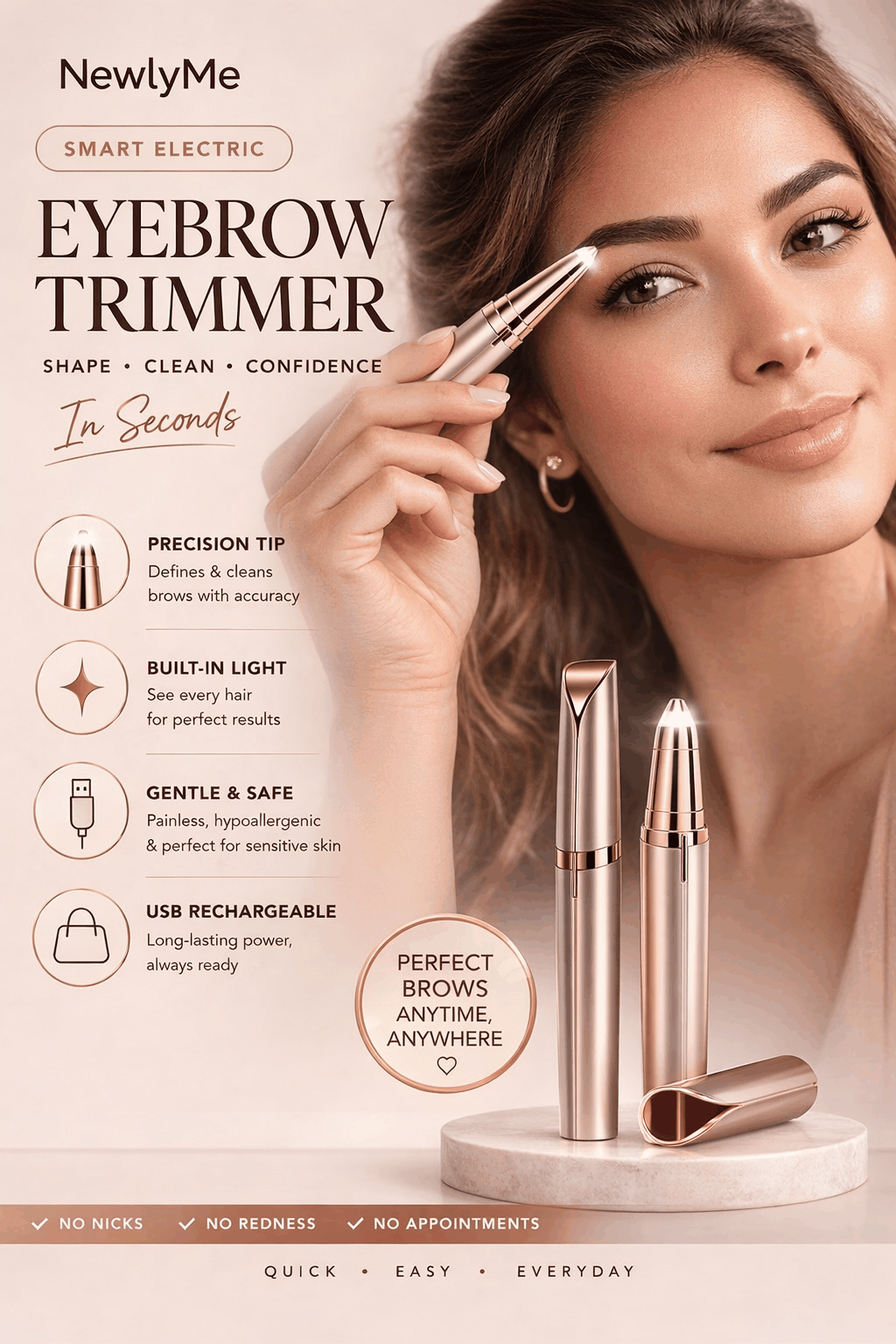 Smart Electric Eyebrow Trimmer Pen with micro-vibration technology and ergonomic design for precise grooming.