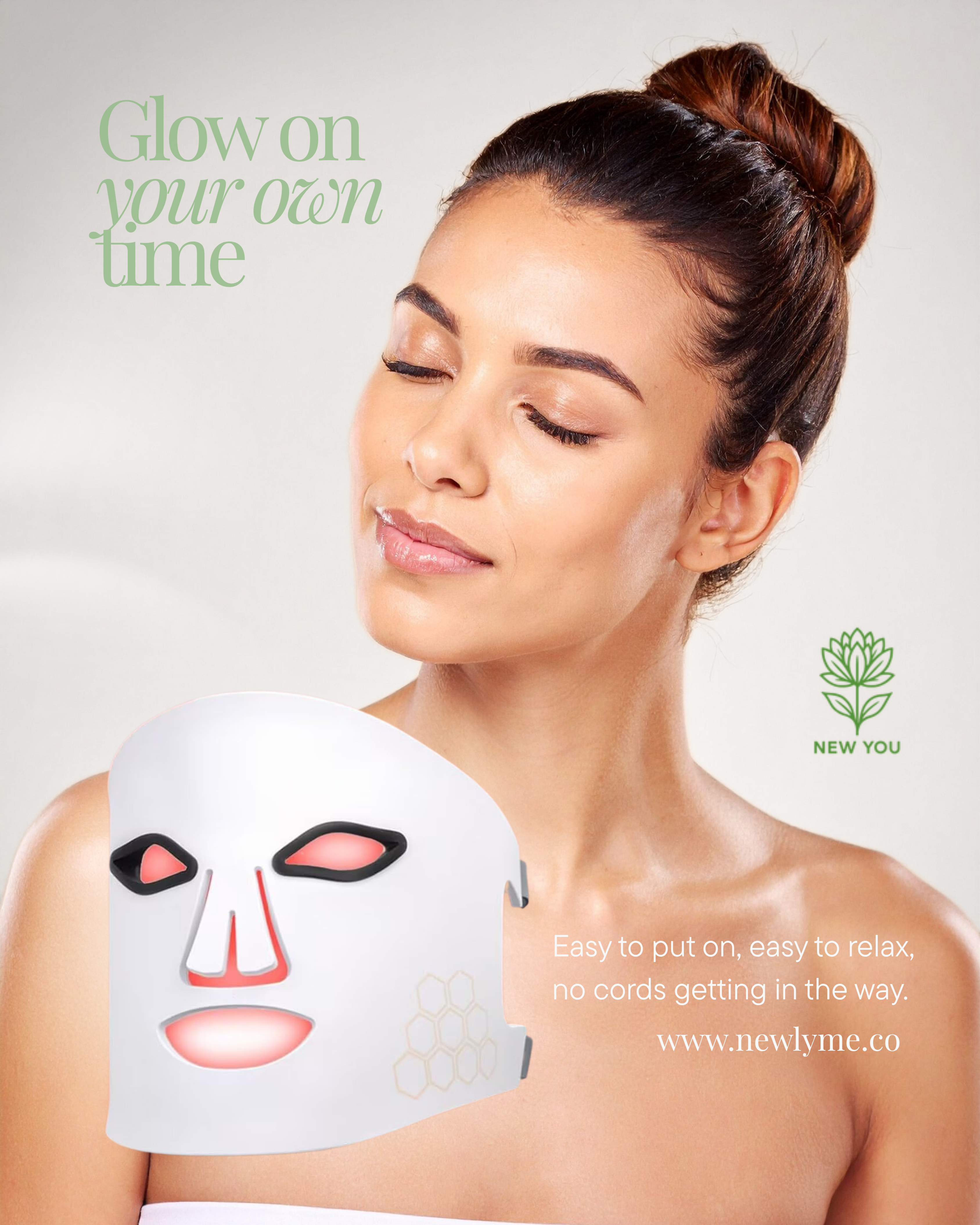 Wireless Rejuvenation Face Mask for radiant skin without cords, easy to wear and relax