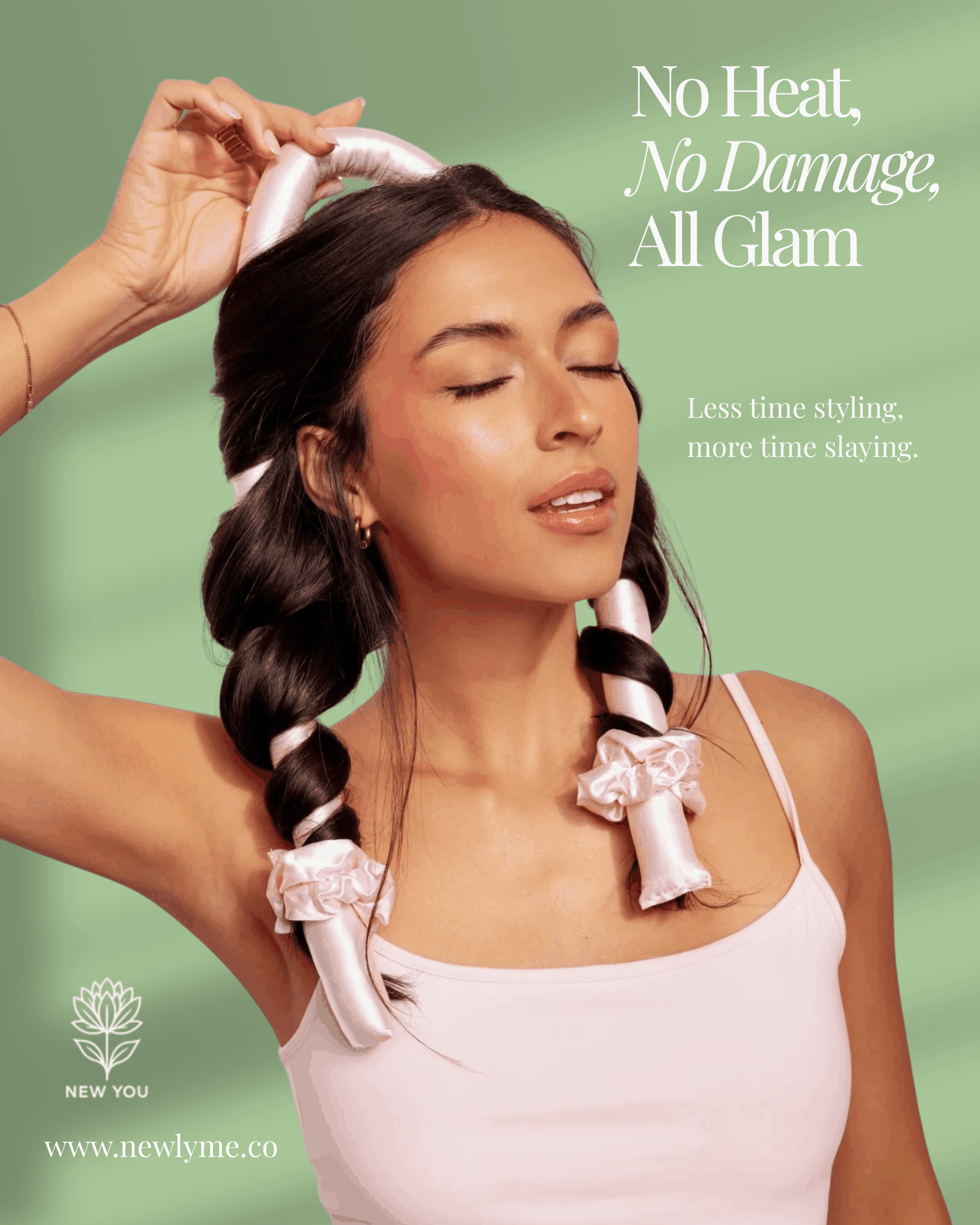 Woman using 5pcs Styling Heatless Curling Set for damage-free curls without heat