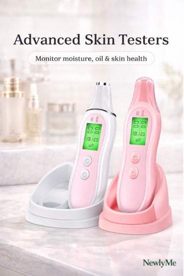 Portable Skin Tester device measuring skin moisture and oil levels on the go