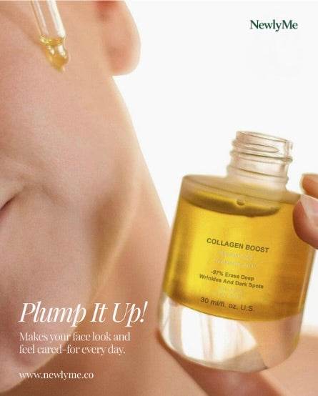 Collagen Boost Face Serum bottle promoting skin elasticity and reducing wrinkles