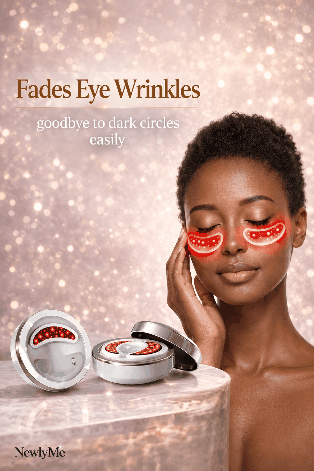 Woman using the LED Red Light Eye Wings.