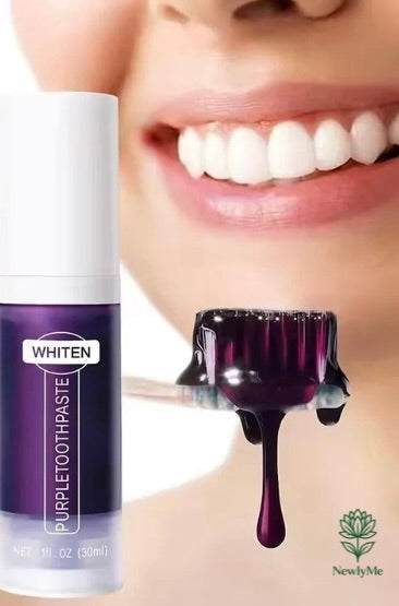 Tube of Purple Teeth Whitening Toothpaste for effective, gentle enamel-safe stain removal