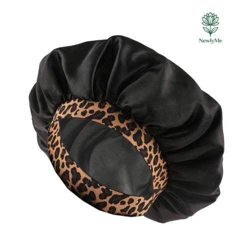 Satin Bonnet with Leopard Print Brim