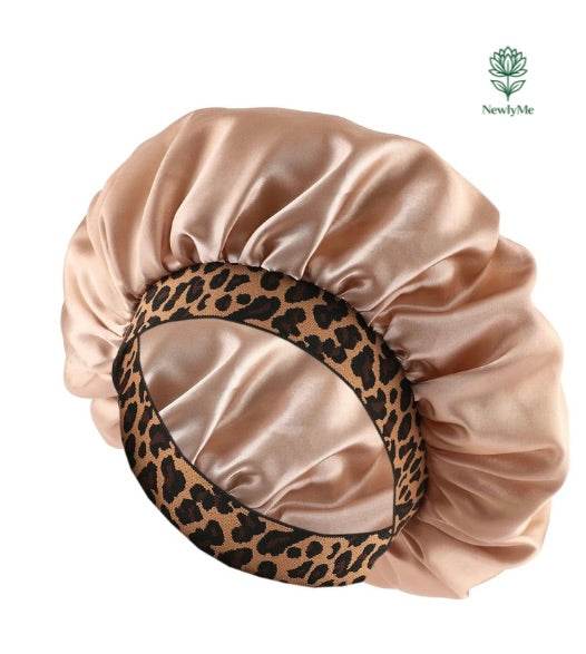 Satin Bonnet with Leopard Print Brim