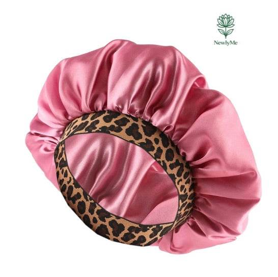 Satin Bonnet with Leopard Print Brim