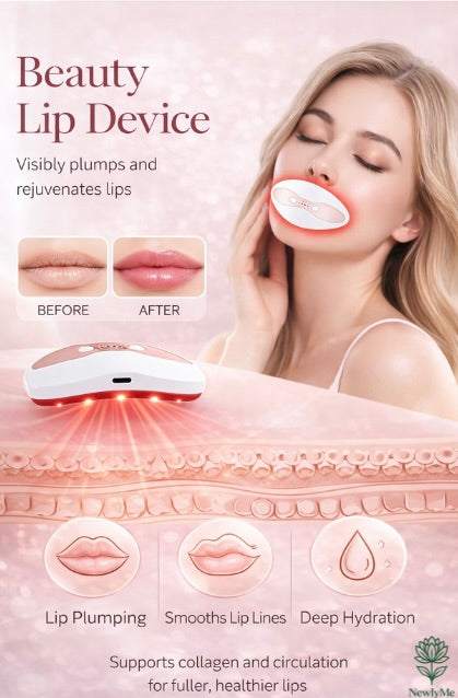 Lip plumper red light therapy device with 8 LED bulbs for lip and eye care, heating levels, portable USB rechargeable design