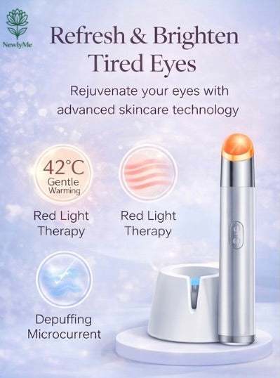 Eye and lip beauty massager with multi-spectrum light therapy and warming vibration for revitalizing tired eyes and firming skin
