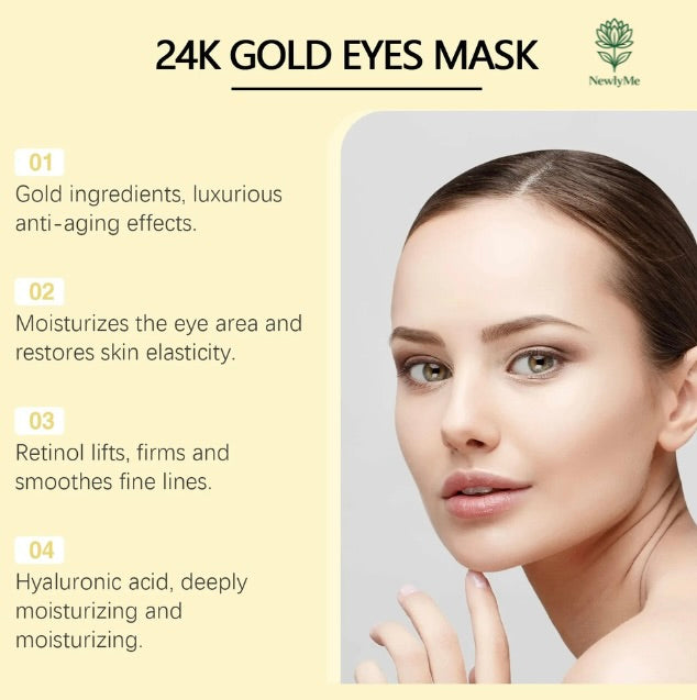 24K Gold Eye Patches – Anti-Aging Under Eye Masks for Dark Circles & Puffiness  (30 PCS)
