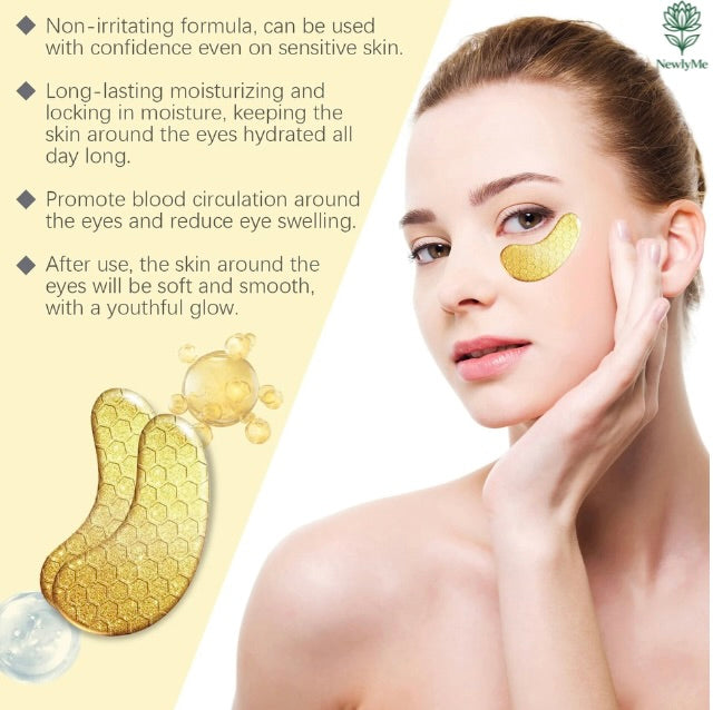 24K Gold Eye Patches – Anti-Aging Under Eye Masks for Dark Circles & Puffiness  (30 PCS)