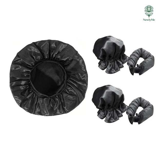 No Heat Hair Curler and satin sleeping cap set for frizz-free curls overnight