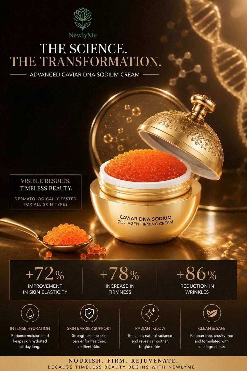 Prestige Caviar Anti-Aging Face Moisturizer jar with caviar extract and marine collagen for youthful glowing skin