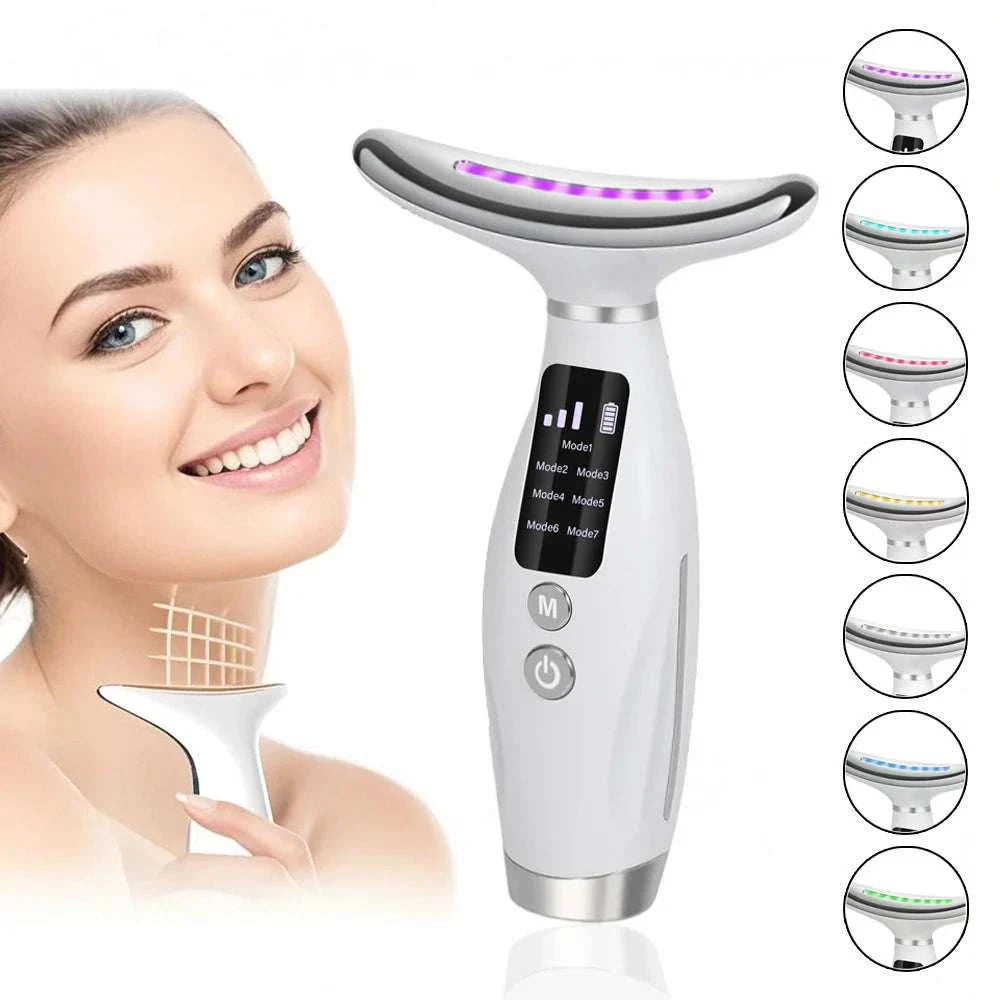 7 Color Facial Massager with LED light modes for face, neck, and shoulder care, portable and USB rechargeable beauty device