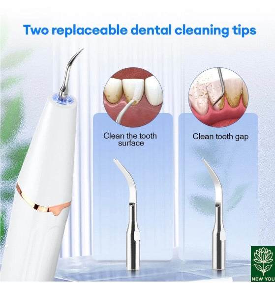 Professional dental scaler with two replaceable tips for effective plaque and tartar removal between teeth and along gumline
