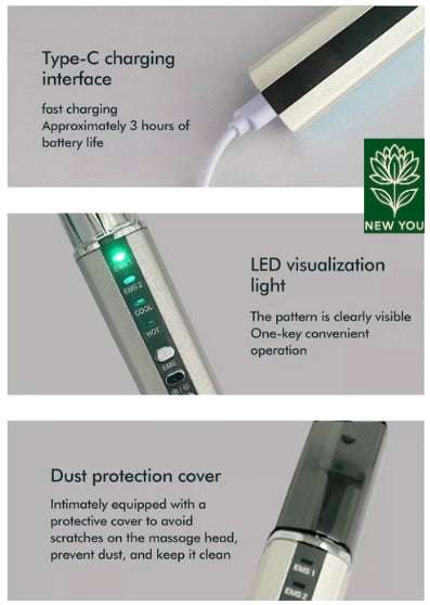 Green Sound Wave Eye Massager with Type-C charging, LED display, and dust cover for eye care and skin rejuvenation